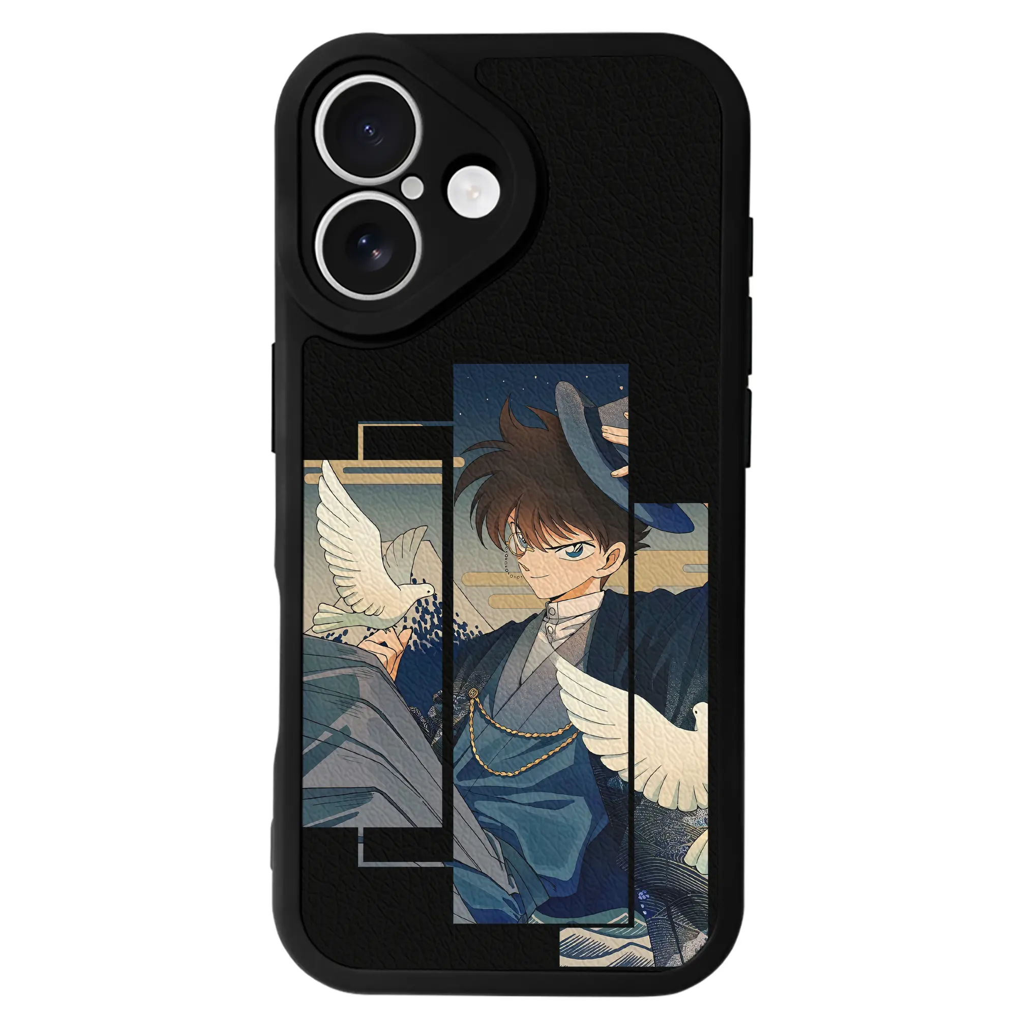 名探偵コナン グッズ 江戸川 コナン - IPhone 16シリーズ対応 ・ シリコンスマホケース ・ レザー調 ・ 高精度フィット ・ 耐衝撃 ・ ワイヤレス充電対応 ・ 精密カット